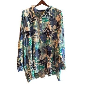 D&co Women's‎ 5x Floral Button-Up Blouse Tropical Leaf Print